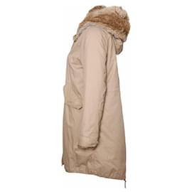 Woolrich-WOOLRICH, Khaki/sand colored hooded parka with removable fur lining in size S.-Brown,Green