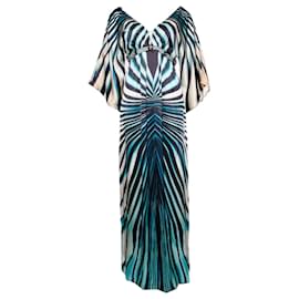 Autre Marque-Cinema, Blue/white graphic striped evening dress in size 1/S, with strass around the waist.-Blue,Multiple colors