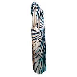 Autre Marque-Cinema, Blue/white graphic striped evening dress in size 1/S, with strass around the waist.-Blue,Multiple colors