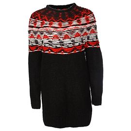 Autre Marque Denham, schwarzer Wollpullover mit Rot/Weiß um den Hals in Größe S. Schwarz