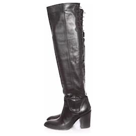 Autre Marque-Strategia/Paul Warmer, black leather boots with lace detail in size 39.5.-Black