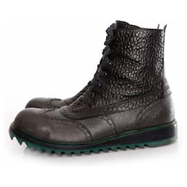 Jil Sander-JIL SANDER, anthracite leather broque lace-up boots-Grey