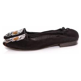 Autre Marque-Cento, black suede loafers with skull.-Black