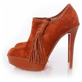 Christian Louboutin-CHRISTIAN LOUBOUTIN, brown suede/leather platform shoot with tassel in size 40.5.-Brown