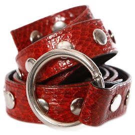 Autre Marque Carla V., cinto de pele de cobra vermelho com botões prateados Vermelho