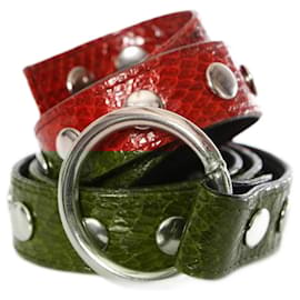 Autre Marque-Carla V, red snakeskin belt with silver pushbuttons-Red
