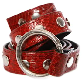 Autre Marque-Carla V, red snakeskin belt with silver pushbuttons in size M.-Red