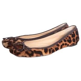 Christian Louboutin-Christian Louboutin, bailarinas de piel de potro con estampado de leopardo en talla 39.5.-Castaño