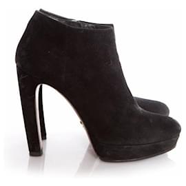 Prada-Prada, black suede platform boots.-Black