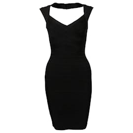 Herve Leger-HERVE LEGER, Black body con dress with strap behind the neck in size XS.-Black