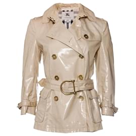 Burberry-BURBERRY, Abrigo de gabardina laminada con pecho forrado beige en talla IT42/S.-Castaño,Otro