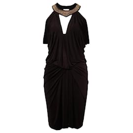 Faith Connexion-Faith Connexion, Black draped dress with customed neck yoke in size S.-Black