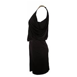 Faith Connexion-Glaubensverbindung, Schwarzes drapiertes Kleid mit individueller Halspasse in Größe S.-Schwarz