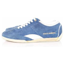 Dolce & Gabbana-DOLCE & GABBANA, zapatillas de ante azul.-Azul