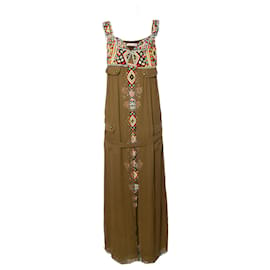 Matthew Williamson-Matthew Williamson, Long green silk dress with ethnic beadwork in size UK14/L-XL.-Green