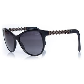 Chanel, Sonnenbrille mit schwarzer Kette Schwarz
