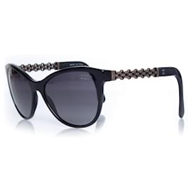 Chanel-Chanel, Óculos de sol com corrente preta-Preto