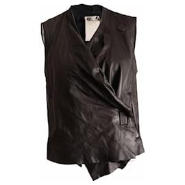 Autre Marque-Grai, black leather asymmetrical top in size M.-Black