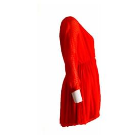 Autre Marque-Jasmine Di Milo, vestido vermelho de bolinhas ombro a ombro.-Vermelho