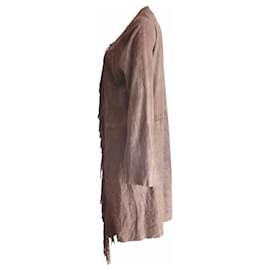 Autre Marque-ByDanie, Taupe coloured suede jacket with fringes.-Brown,Grey