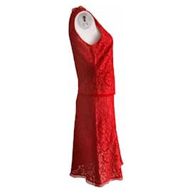 Prada-Prada, red lace skirt (IT42/S) and top (IT44/S).-Red