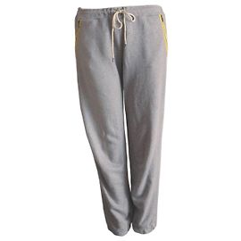 VICTORIA BECKHAM, Graue Jogginghose mit gelben Größendetails 3/l. Grau