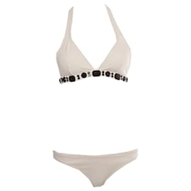 Autre Marque-OndadeMar, white bikini with black stones-White
