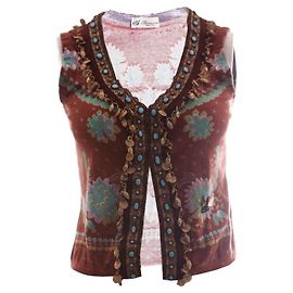 BLUMARINE, Colete marrom com moedas e miçangas Marrom Multicor