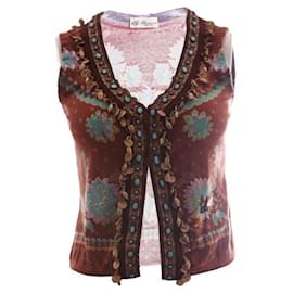 Blumarine-BLUMARINE, Brown vest with coins and beads-Brown,Multiple colors