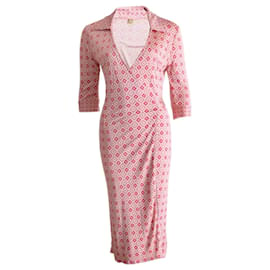 Autre Marque-Omnia, pink/white vintage wrap dress with graphical print in size S.-Pink