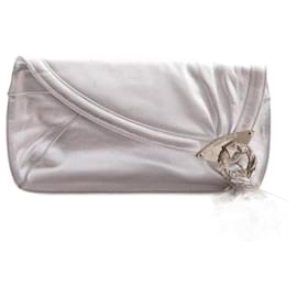 Jimmy Choo-Jimmy Choo, silver leather clutch with fringes.-Silvery