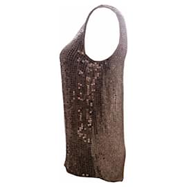 Pinko-Pinko, brown coloured tank top with brown/bronze coloured sequences in size S.-Other