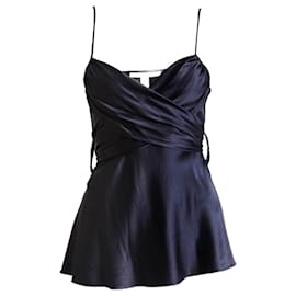 Autre Marque-Diane von Furstenberg, top de seda drapeado romano azul oscuro en talla 6/S.-Negro,Azul