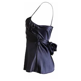 Autre Marque-Diane von Furstenberg, top de seda drapeado romano azul oscuro en talla 6/S.-Negro,Azul