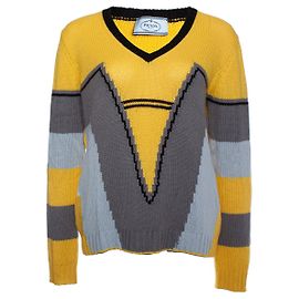 Prada, pull en cachemire jaune et gris Gris Jaune