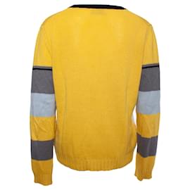 Prada-Prada, maglione in cashmere nei colori giallo e grigio-Grigio,Giallo