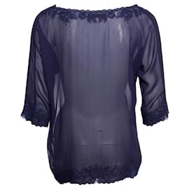 Autre Marque-Seventy Sergio Tygon, top with embroidery-Blue