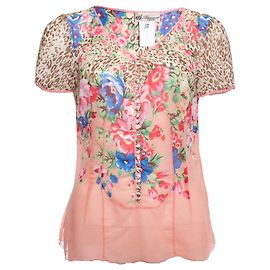 BLUMARINE, Top de seda com estampa floral e leopardo Multicor