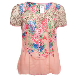 Blumarine-BLUMARINE, Silk top with floral and leopard print-Multiple colors