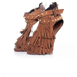Giuseppe Zanotti-Giuseppe Zanotti, brown suede sandals with fringes-Brown