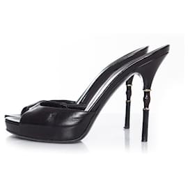 Gucci-gucci, Black leather mule sandal with bamboo heel-Black