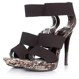 Fendi, Sandalia de pitón con tiras elásticas Castaño Otro