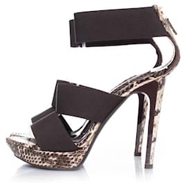 Fendi-Fendi, Python sandal with elastic straps-Brown,Other