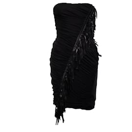 Blumarine-BLUMARINE, robe corset noire à franges-Noir