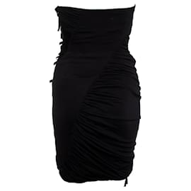 Blumarine-BLUMARINE, black corset dress with fringes-Black