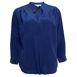 Sandro-Sandro, camicia in seta blu con fiocco-Blu