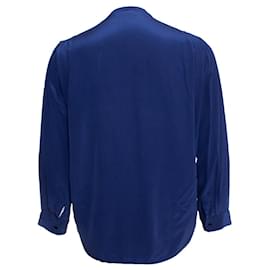 Sandro-Sandro, camicia in seta blu con fiocco-Blu
