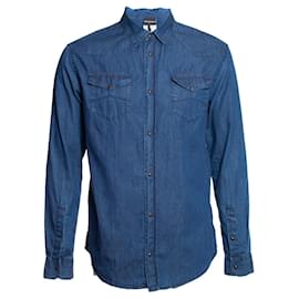 Emporio Armani-EMPORIO ARMANI, camisa jeans slim fit-Azul