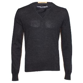 DOLCE & GABBANA, Grauer Wollpullover mit V-Ausschnitt Grau