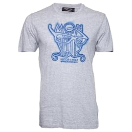 Viktor & Rolf-Victor & Rolf, Camiseta cinza com estampa azul.-Cinza